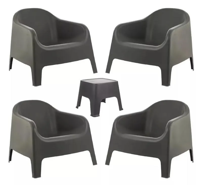 Juego De 4 Sillones Modelo Skarpo Negro Ecologico Con Mesa Auxiliar Sunset -
