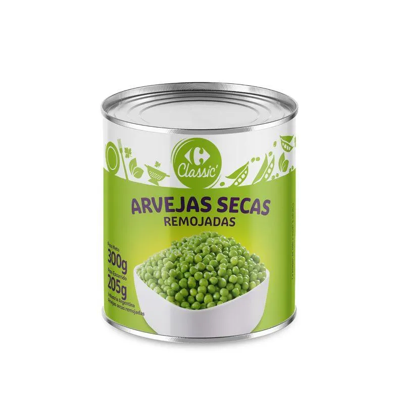 Arvejas secas remojadas Carrefour classic en lata 300 g.