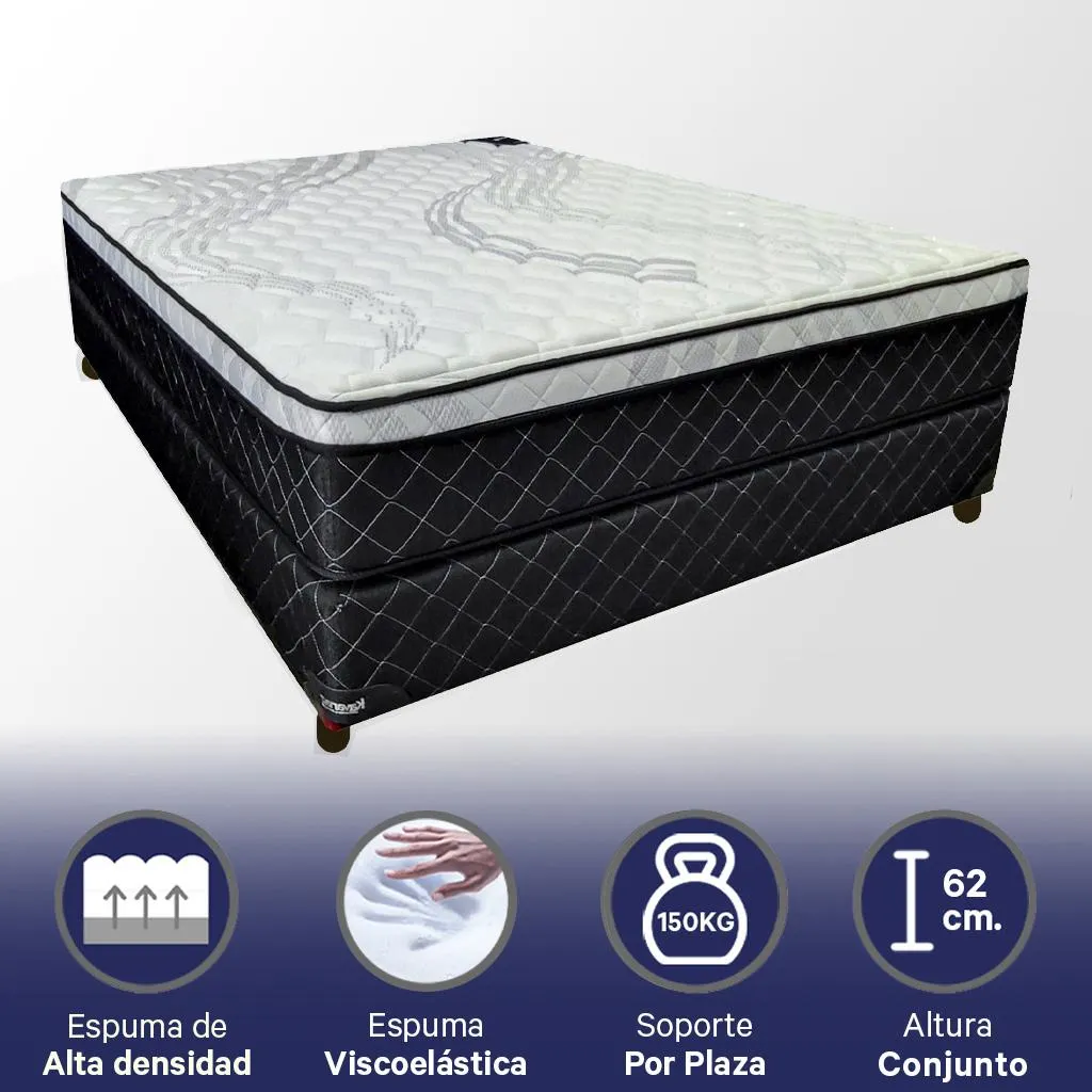 Conjunto Sommier New Sensity Kavanag 140 x 190 x 30