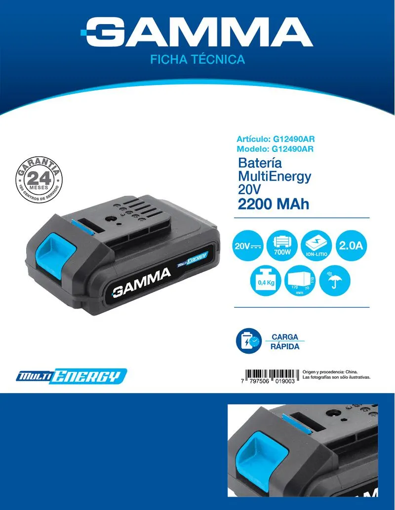 Batería Gamma G12490AR Batería Gamma G12490AR