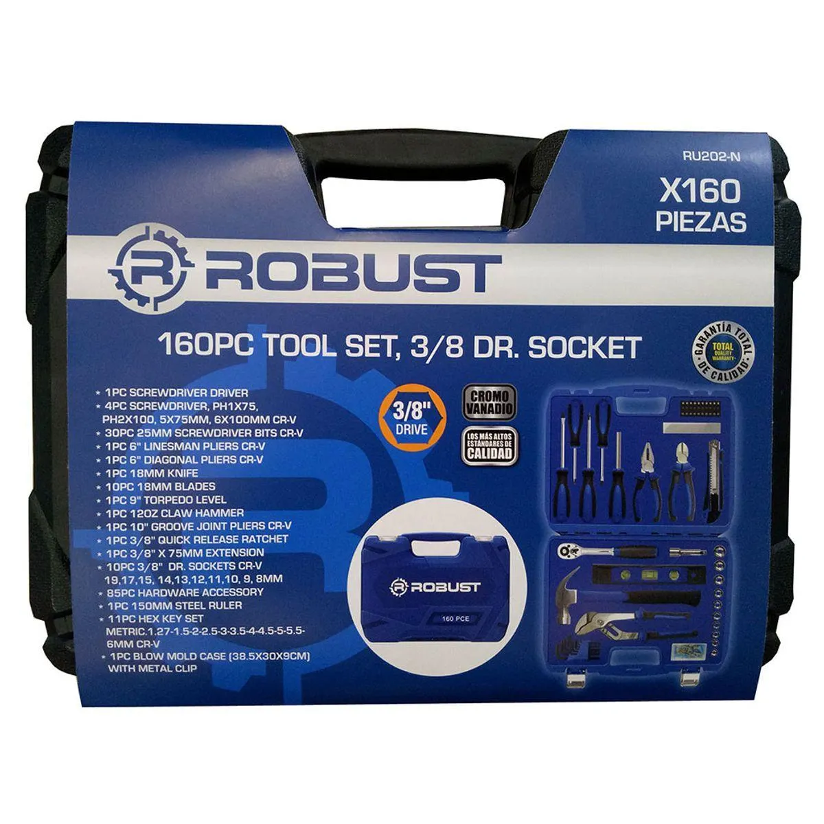 Set de Herramientas Manual 160 Piezas + Maletín 3/8" Robust