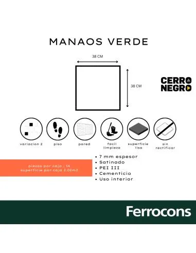 CERRO NEGRO 1RA. MANAOS VERDE 38X38