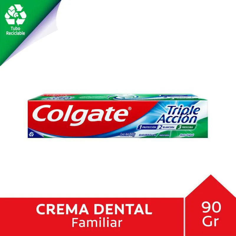 Pasta Dental Colgate Triple Acción Tubo Reciclable. 90 Gr