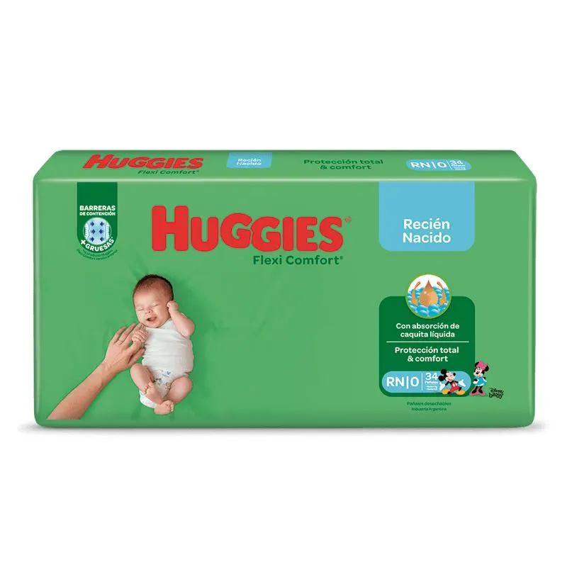 Pañales Huggies Flexi Comfort T. RN 34 Un.