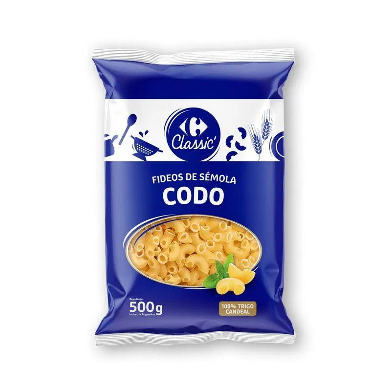 Fideos guiseros codo Carrefour classic 500 g.
