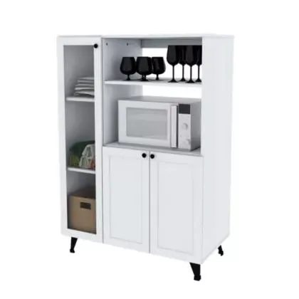 Mueble porta microondas 3 puertas y 4 estantes blanco