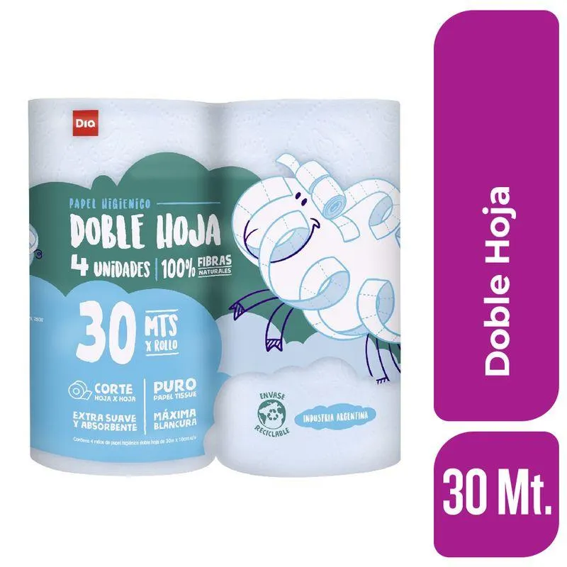 Papel Higiénico DIA Doble Hoja 4 rollos 30 Mt