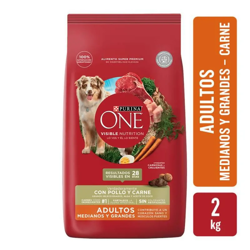 Alimento para Perro Adulto Raza M/G Carne Purina One x 2 Kg.