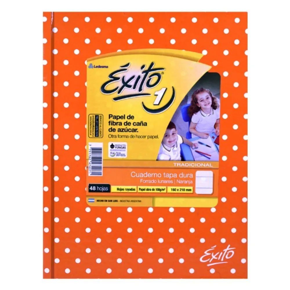 CUADERNO EXITO TAPA LUNARES RAYADO NARANJA X 48 HOJAS