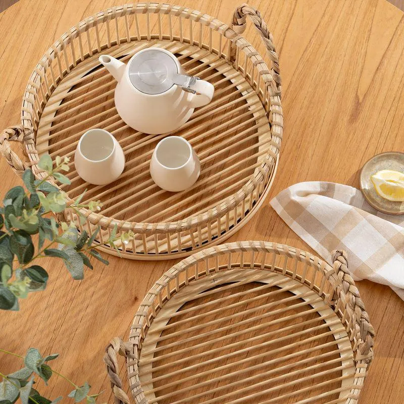 Set de Bandejas Decorativas Redondas Bambú