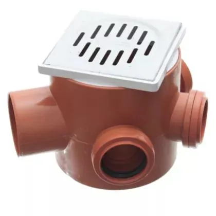 Pileta de patio 4 entradas J.E. rejilla acero inoxidable