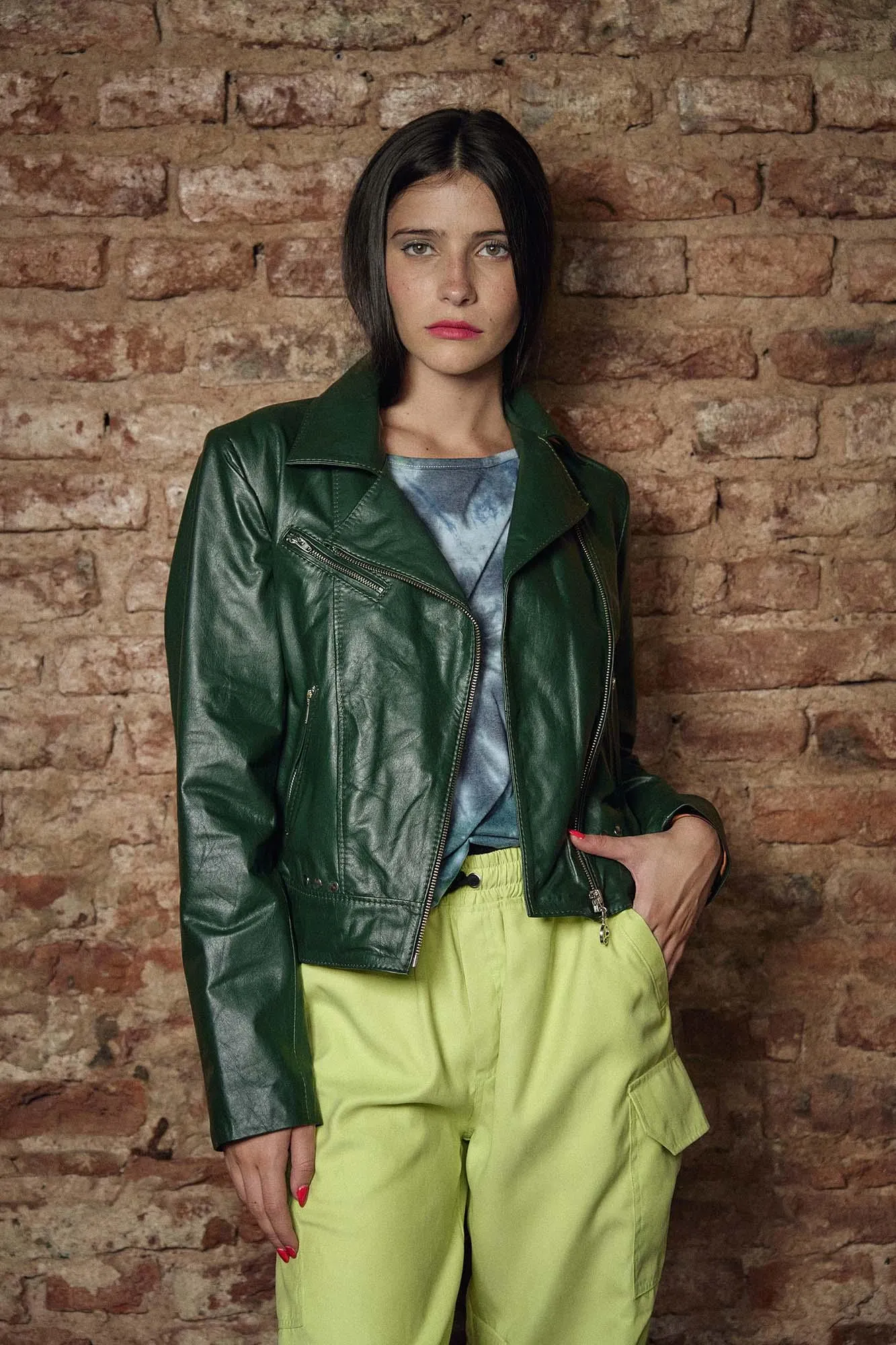 CAMPERA DE CUERO TITANIO VERDE