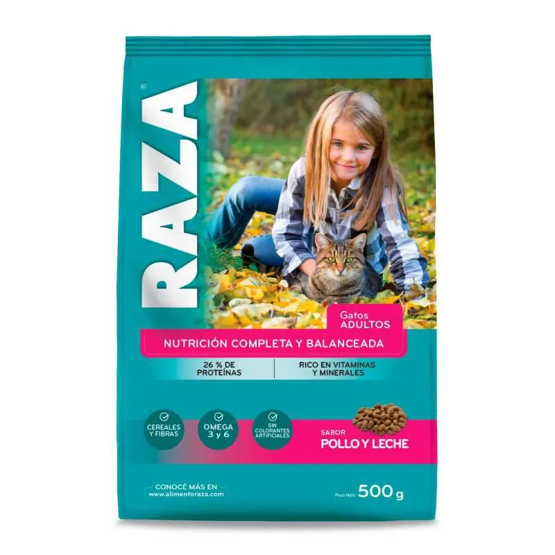 Alimento para Gato Pollo y Leche Raza x 500 g.