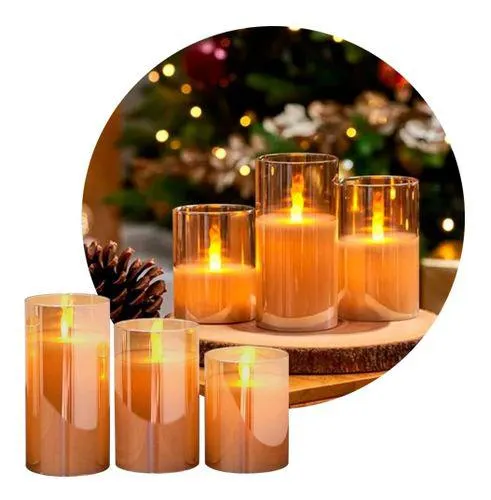 Velas Llama Led Cálidas Movimientos Decoracion Pilas Kit X3 Dorado