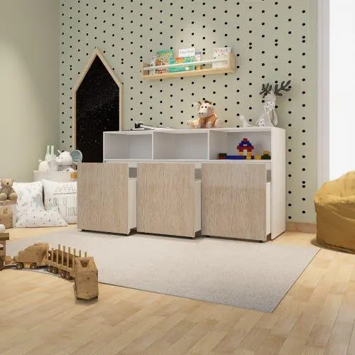 Juguetero organizador con 3 cajones móviles blanco y báltico EMC