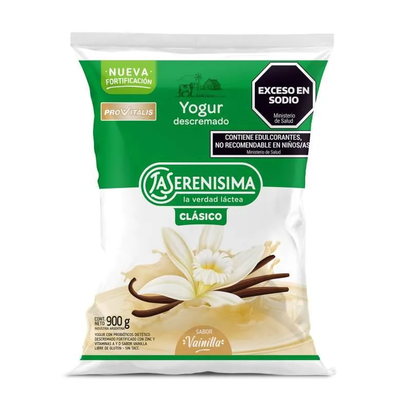 Yogur Descremado Vainilla Sachet Fortificado La SerenC-sima x 900 g.
