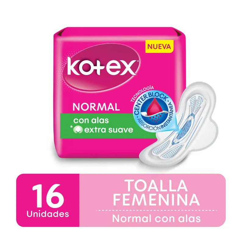 Toallita Femenina Kotex Normal con Alas 16 Un.