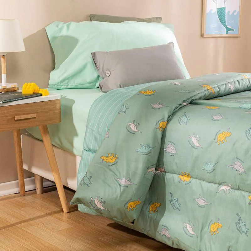 Acolchado 1 Plaza Reversible Dinos Rayas