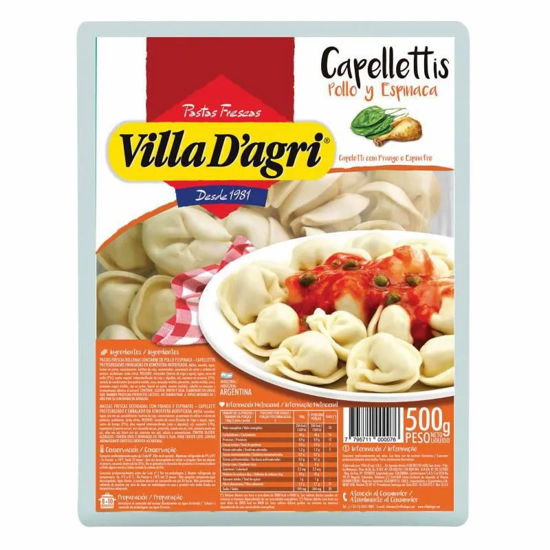 Capellettis de Pollo y Espinaca Villa Dagri x 500 g.