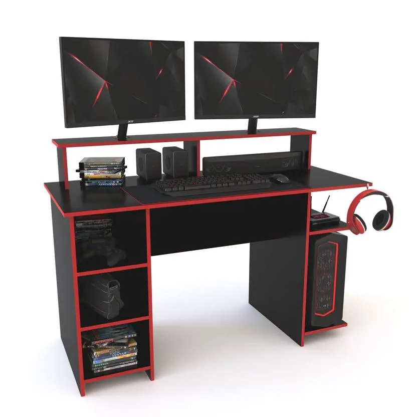 Escritorio Gamer con alzada negro y rojo