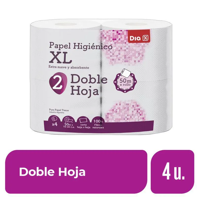 Papel Higiénico DIA Doble Hoja 4 rollos 50 Mts.