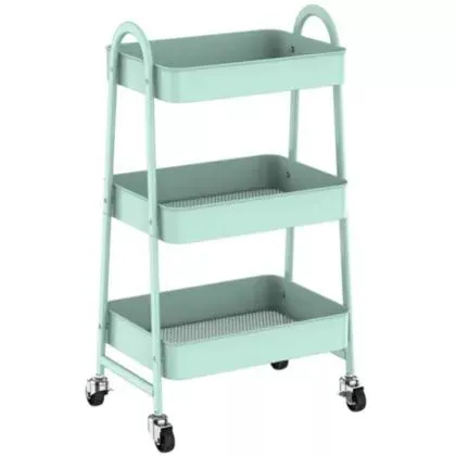 Carro multiuso con ruedas 3 estantes menta