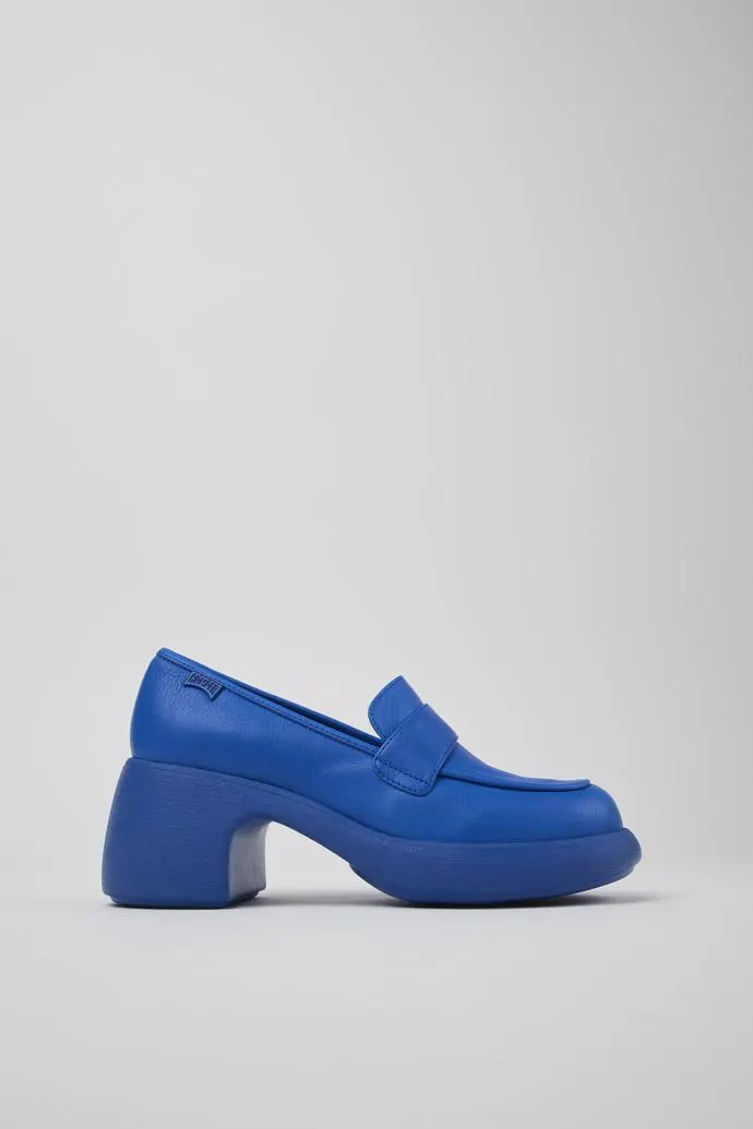 Mocasín de piel azul para mujer
