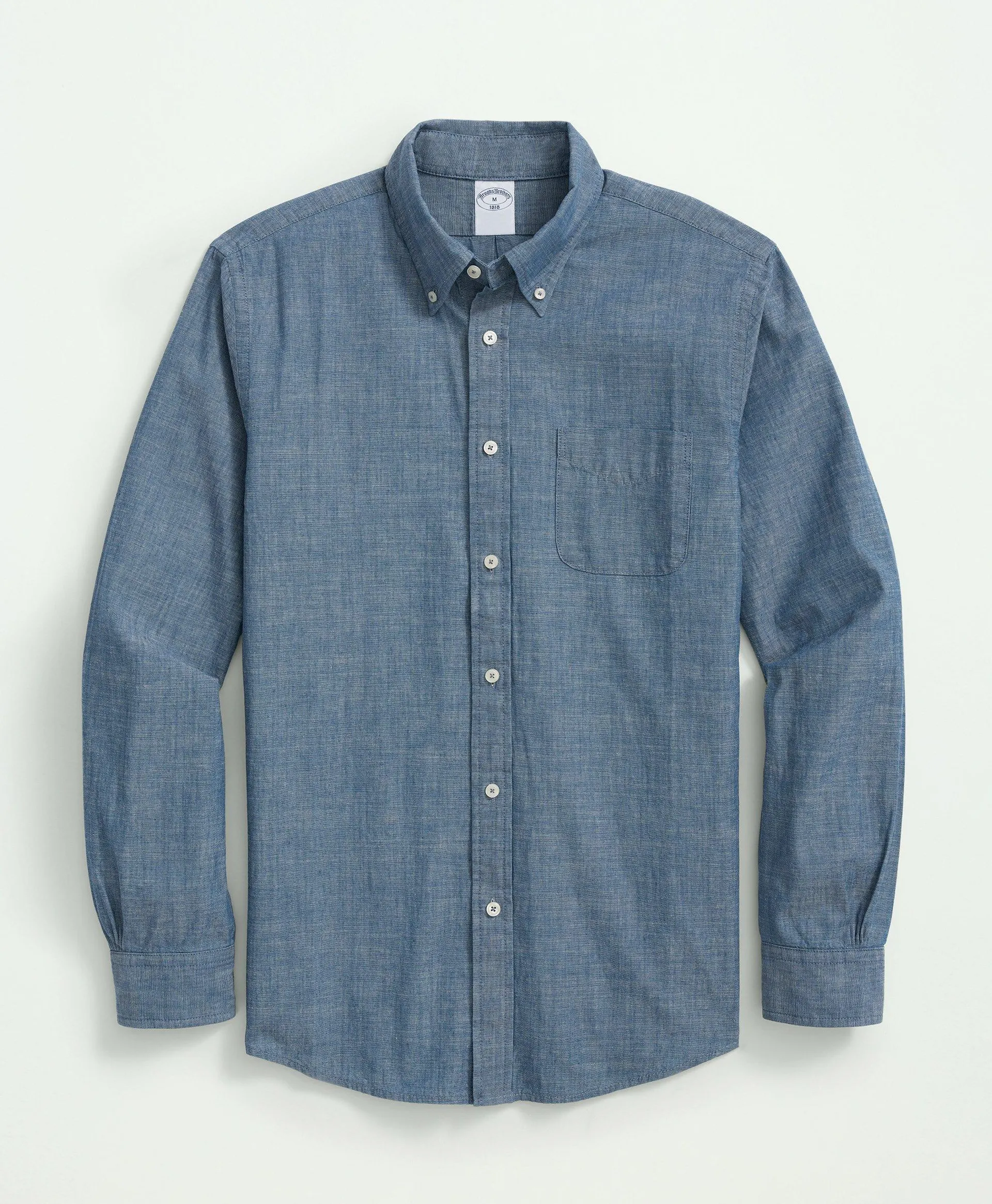 Chambray Cotton Poplin Polo Button Down Collar, Sport Shirt