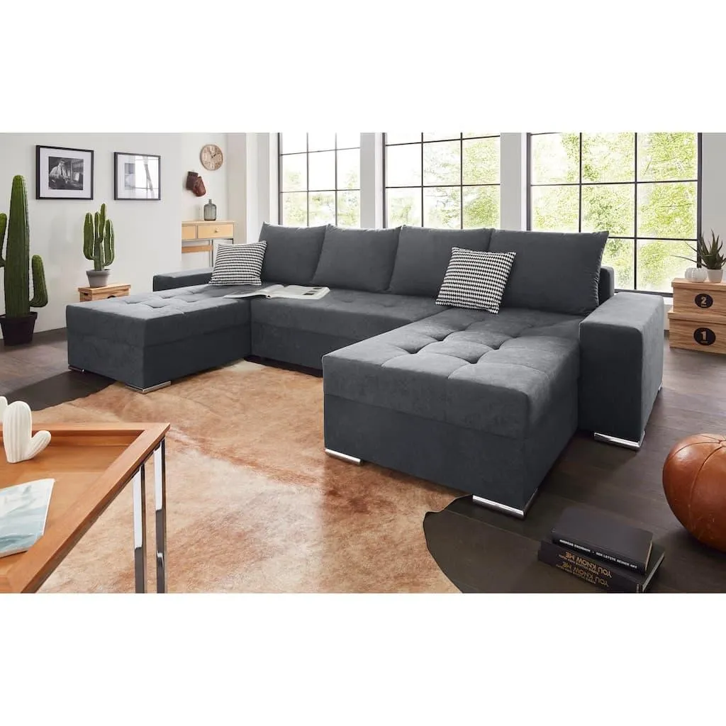 COLLECTION AB Wohnlandschaft »Josy XL U-Form, Breite: 313 cm« mit Bettfunktion, Bettkasten & 2 Zierkissen, Federkern
