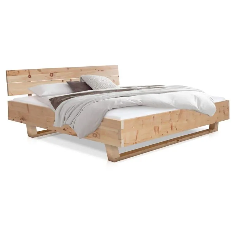 myhobu ZARUBA Zirbenbett mit Holz-Kufen/Holzkopfteil, Material Massivholz, Zirbe unbehandelt