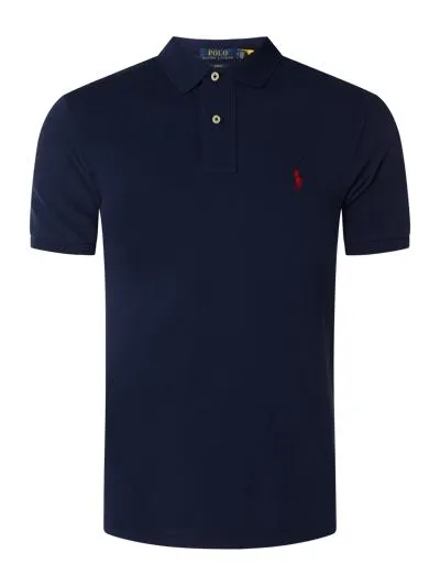 Slim Fit Poloshirt mit Logo-Stitching in dunkelblau