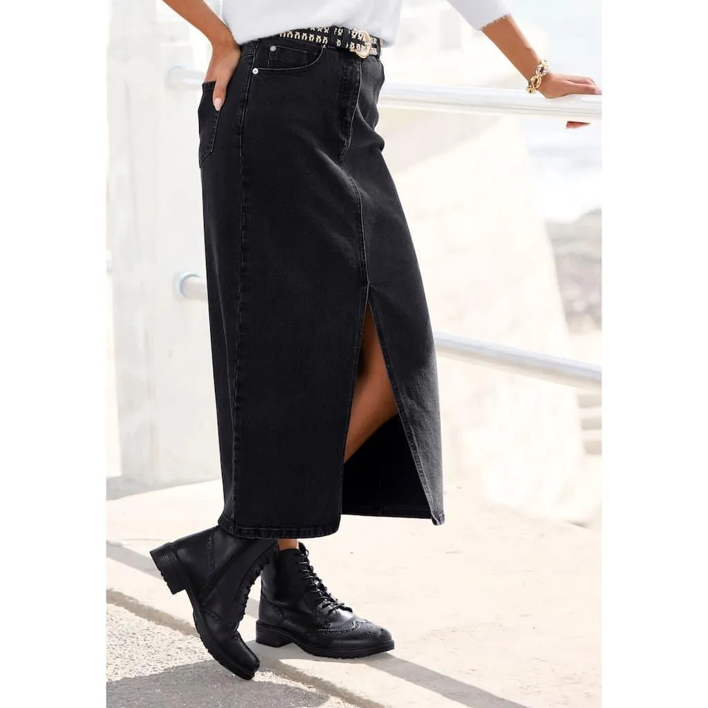 Buffalo Jeansrock in modischer Midilänge, elastischer Denimrock mit Schlitz, Sommerrock