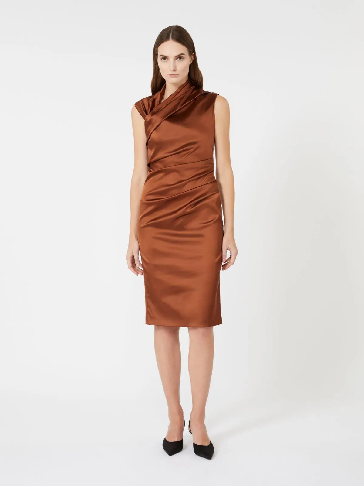 Midikleid aus Stretch-Satin - Bronze