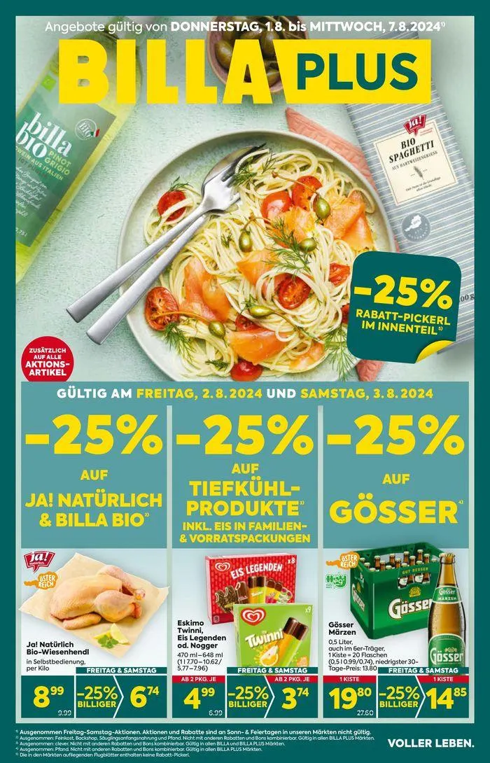 BILLA PLUS Flugblatt von 7. August bis 21. August 2024 - Flugblätt seite 1