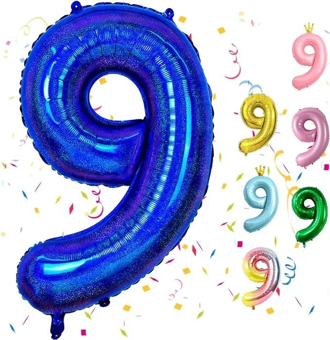 Luftballon 9 Geburtstag, 40" Blau Zahlen Luftballon, Laser Blau Folienballon 9, Geburtstag Zahlen Luftballon 9 jahre für Junge Mädchen Babyparty Geburtstagsdeko Jubiläumsparty Dekoration
