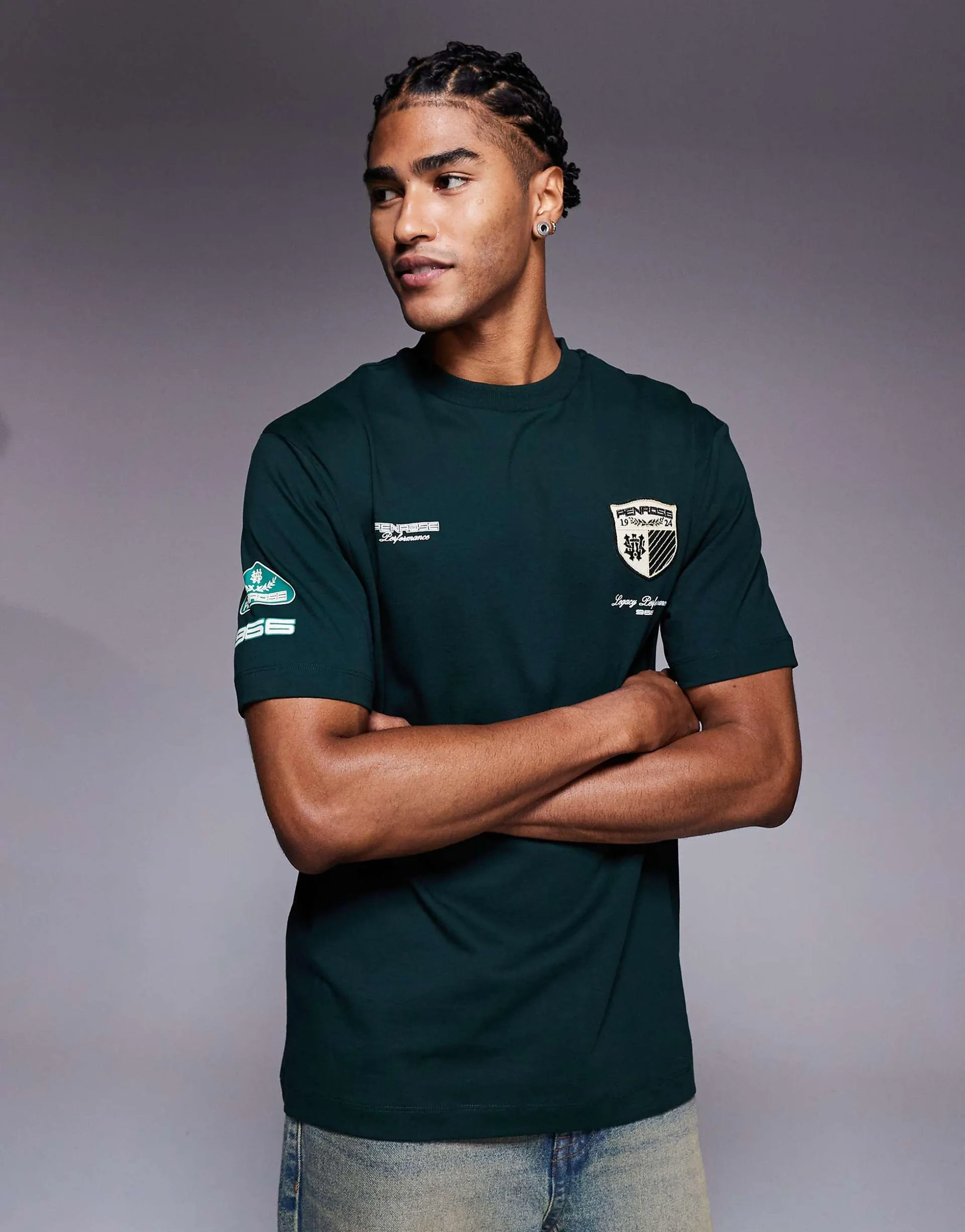 River Island motorsport logo t-shirt in dark green