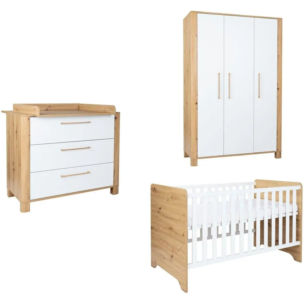 arthur berndt Babyzimmer-Komplettset »Babyzimmer Set »Marlon« 3-teilig« Set, Kleiderschrank, Kinderbett und Wickelkommode, 3 Stk. tlg.