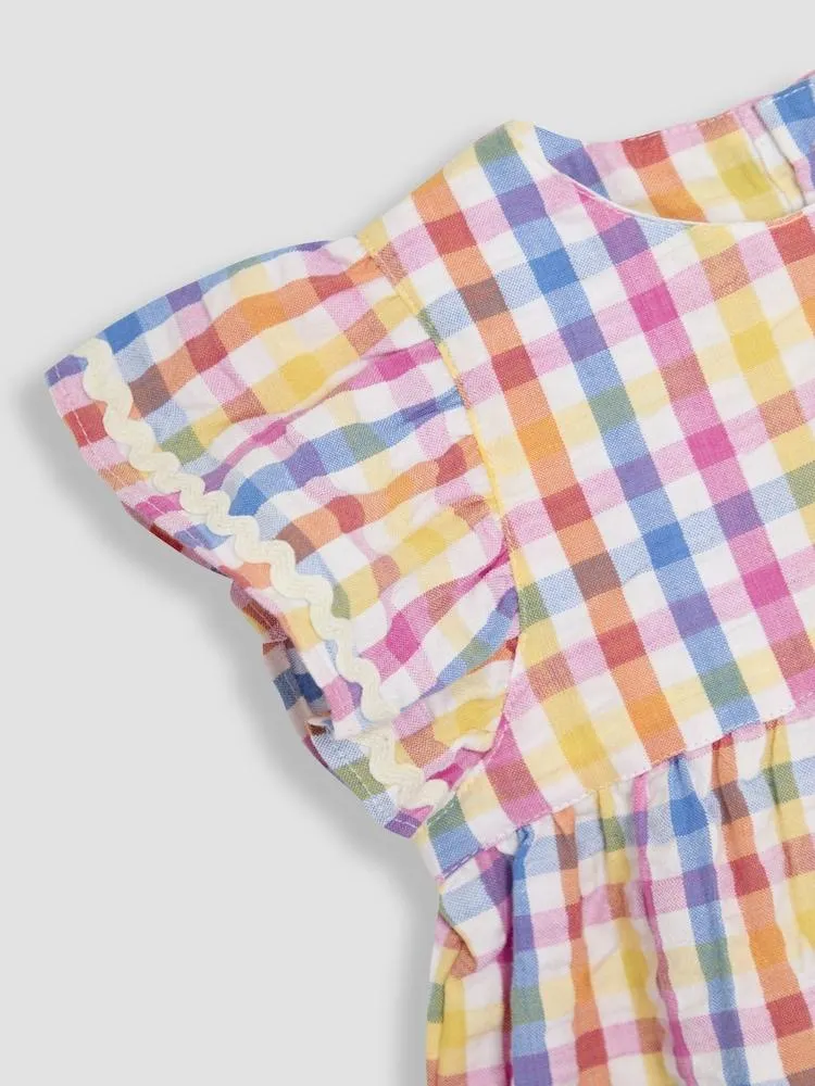 JoJo Maman Bébé – 2-teiliges Set aus Vichy-Karo-Bluse mit Engelsärmeln und Shorts