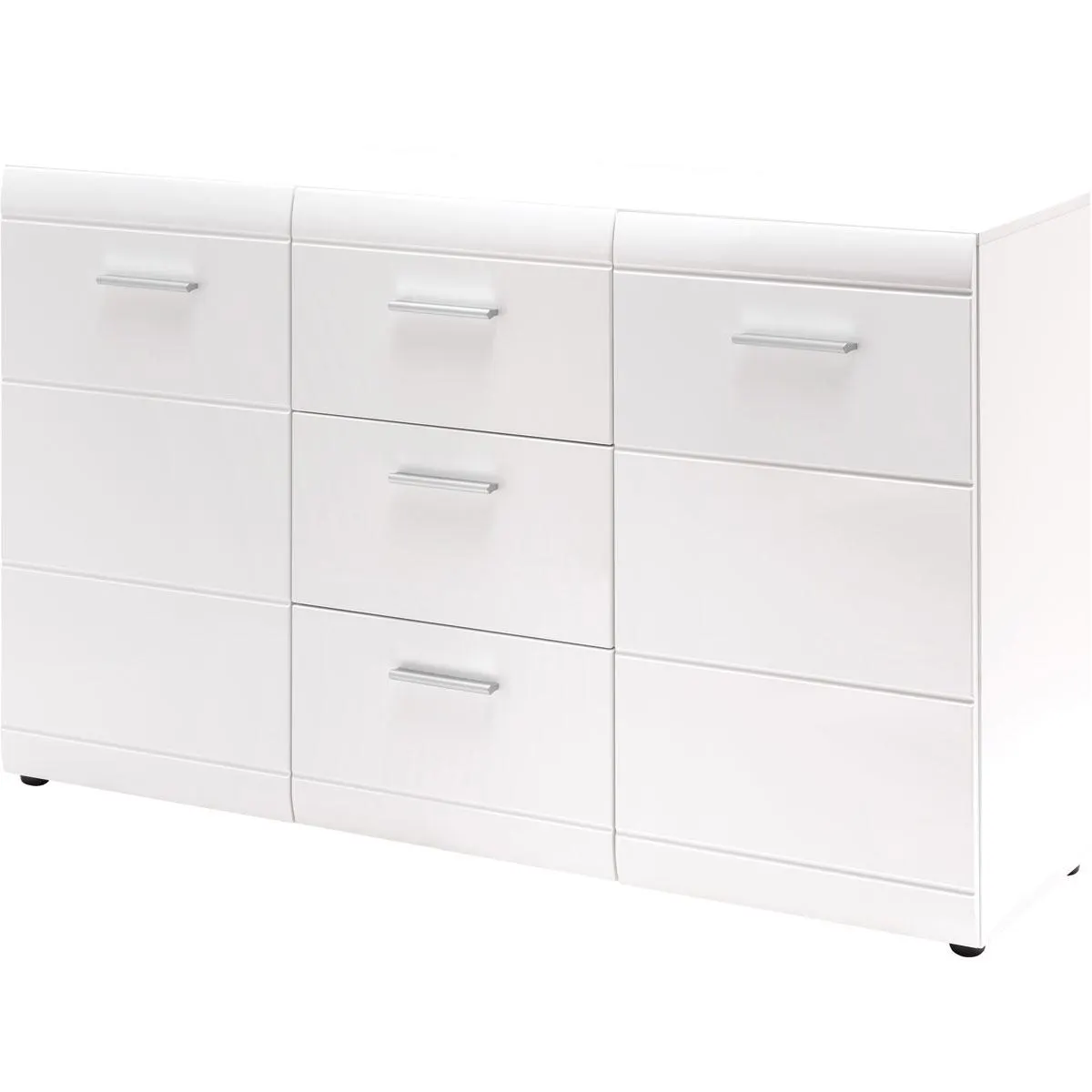 Sideboard Adison Fronten in Hochglanz mit Rillenfräsung 144 x 86 x 40 cm weiß