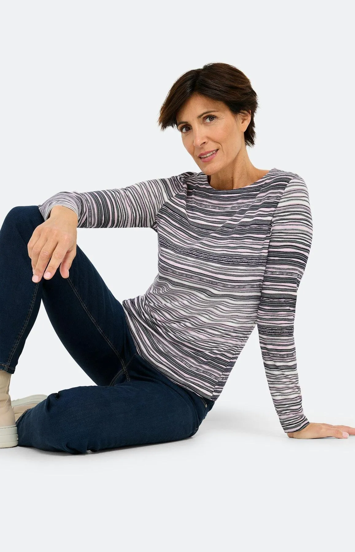 T-Shirt mit Wellenstruktur, navy