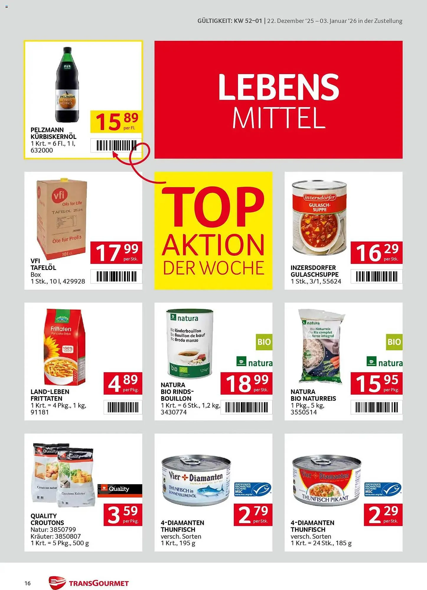 Transgourmet Flugblatt von 22. Dezember bis 3. Jänner 2026 - Flugblätt seite  16