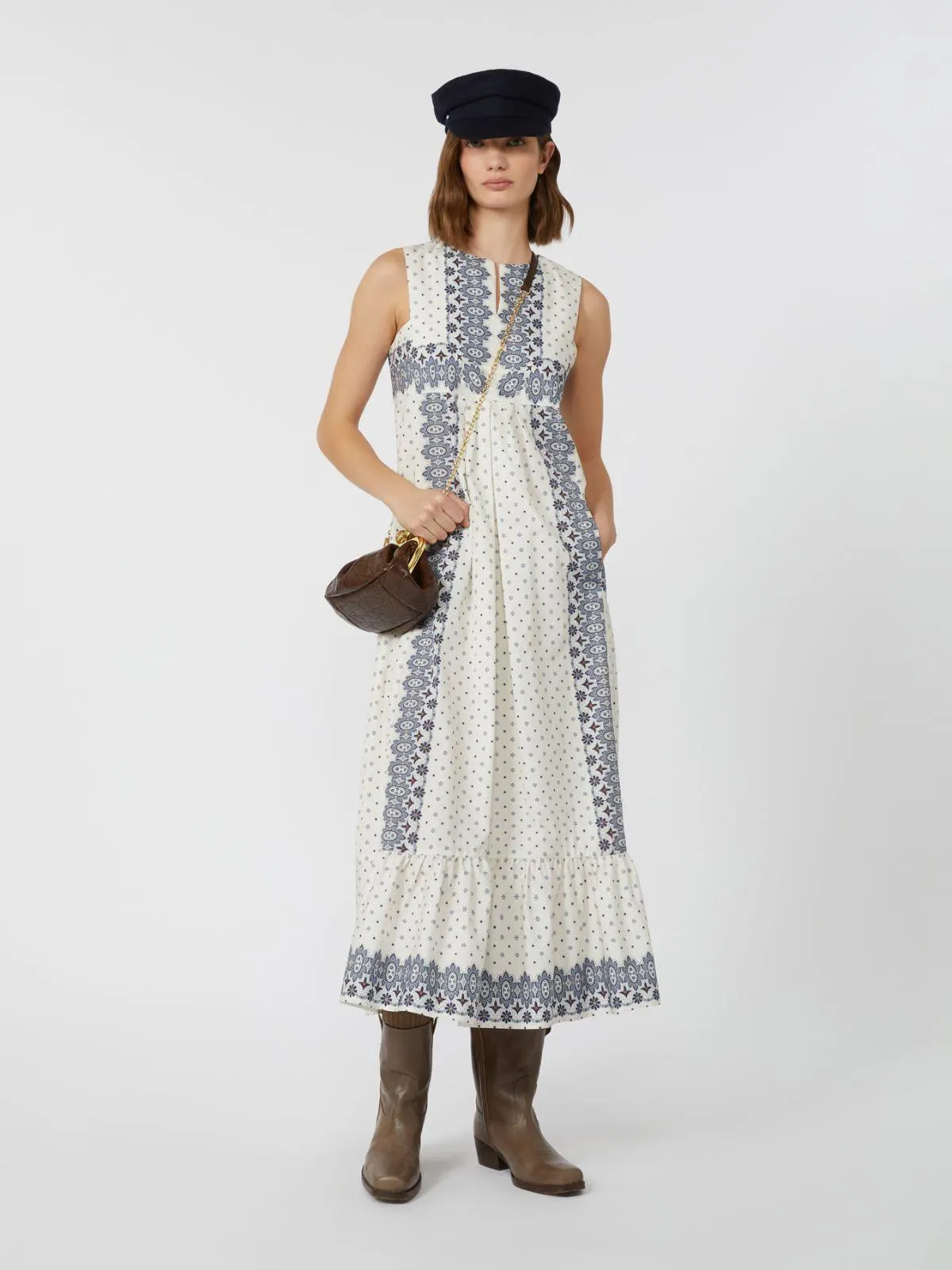 Kleid aus bedruckter Popeline - Creme