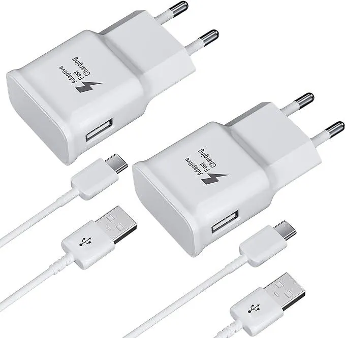 2-Pack Ladegerät mit USB Typ-C Ladekabel Schnellladekabel Kompatibel mit Samsung Galaxy S8 S8+ S9 Plus S9+ S10 S10 Plus S10e A50 A51 A12 A40 A42 5G Note 8/9, Ersatz-Original Schnellladegerät, Weiß