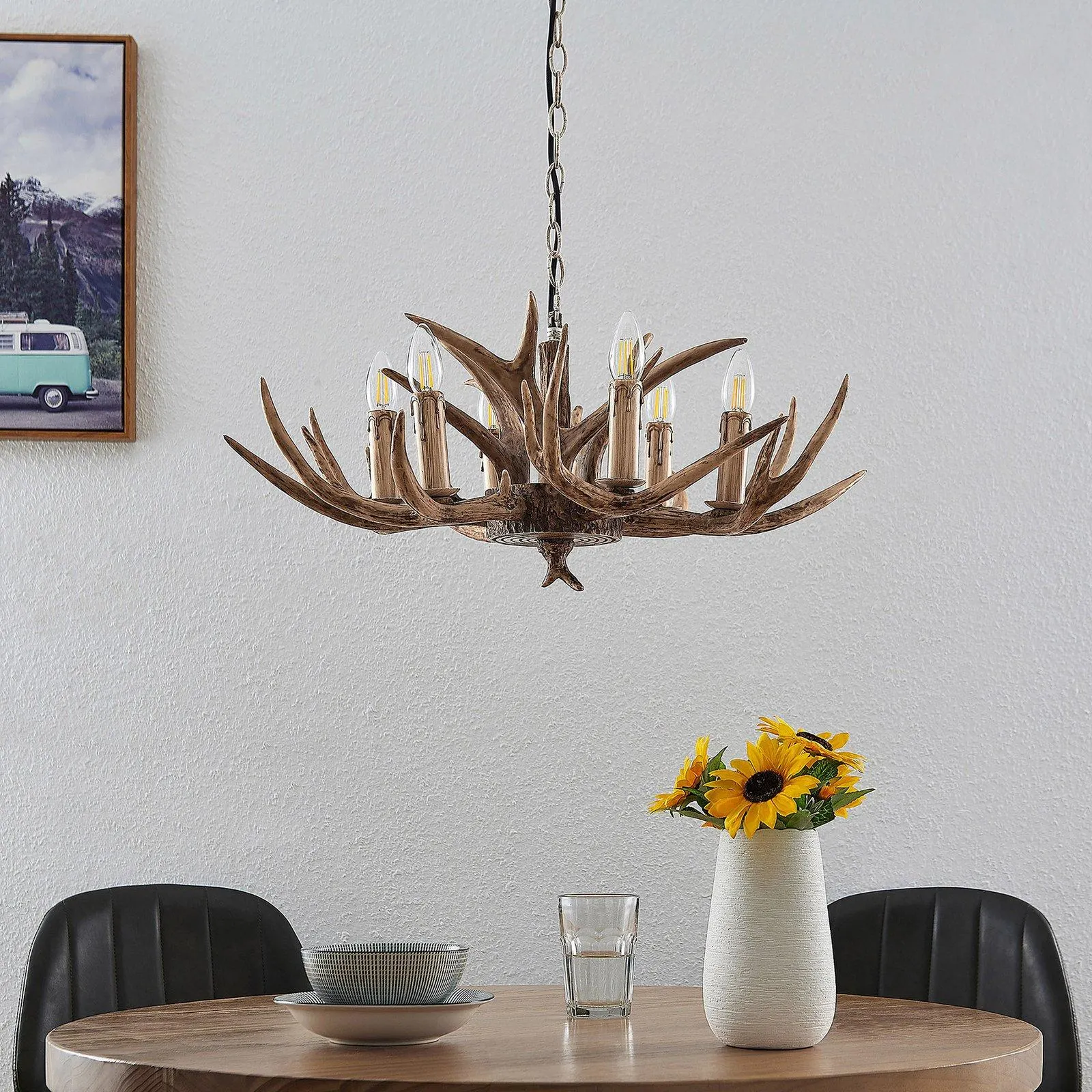 Lindby Tejask Hängelampe, Geweih, 6-fl., 70 cm