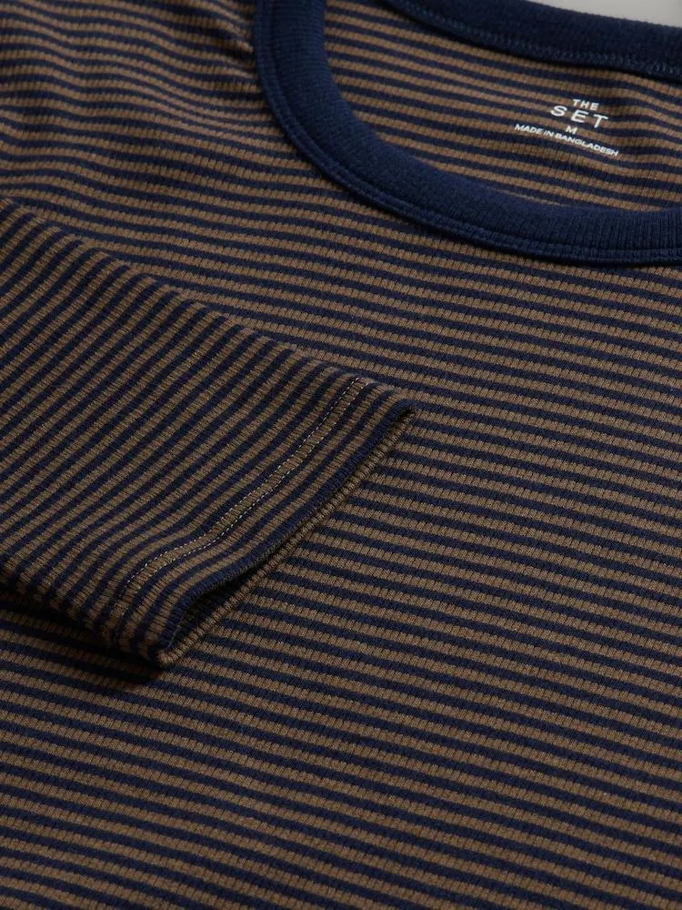 Cream/Marineblau/Hellblau/Braun/Streifen - The Set – 5er-Pack gerippte Langarm-T-Shirts
