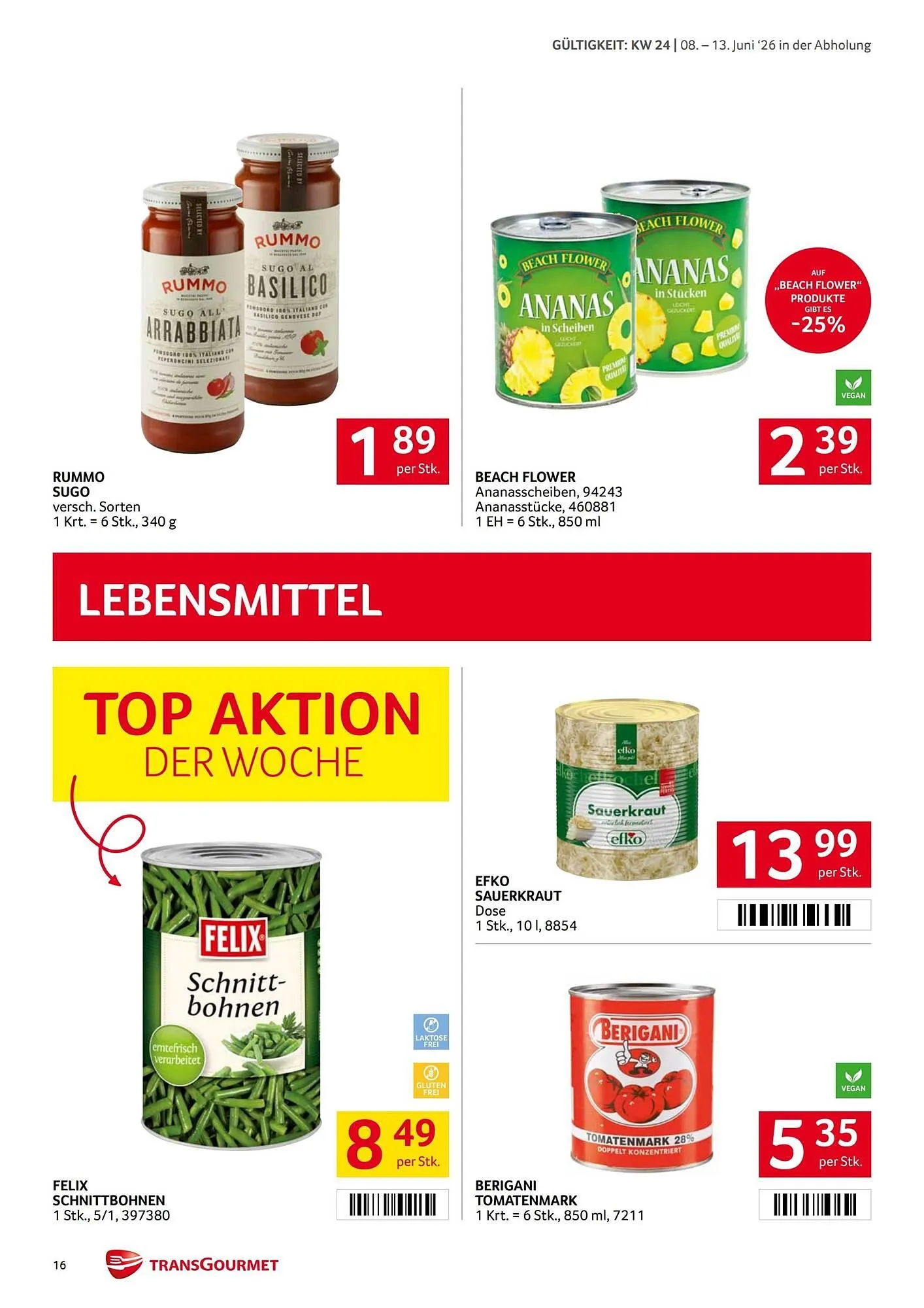 Transgourmet Flugblatt von 8. Juni bis 13. Juni 2026 - Flugblätt seite 16