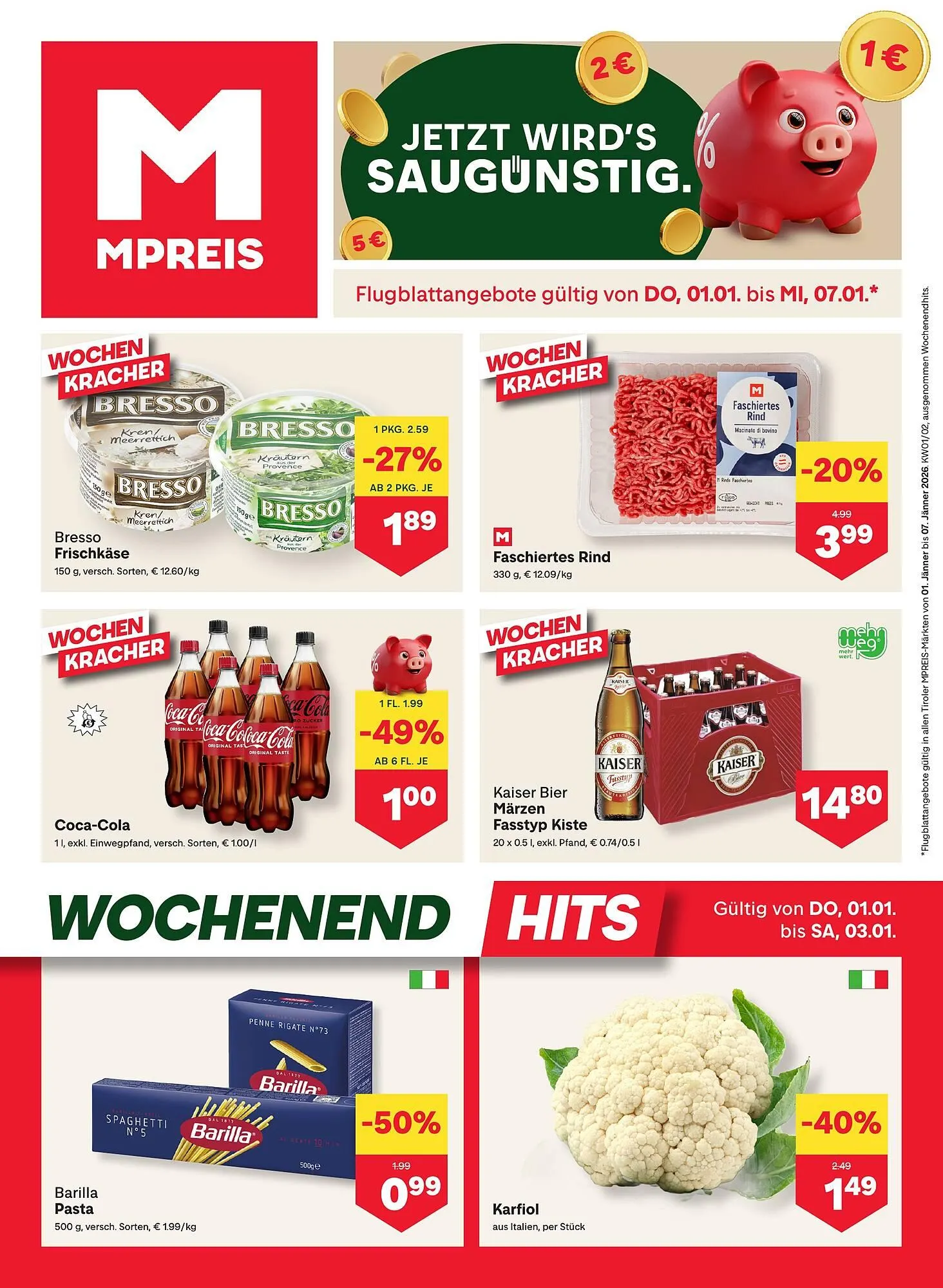 MPreis Flugblatt von 1. Jänner bis 7. Jänner 2026 - Flugblätt seite  1