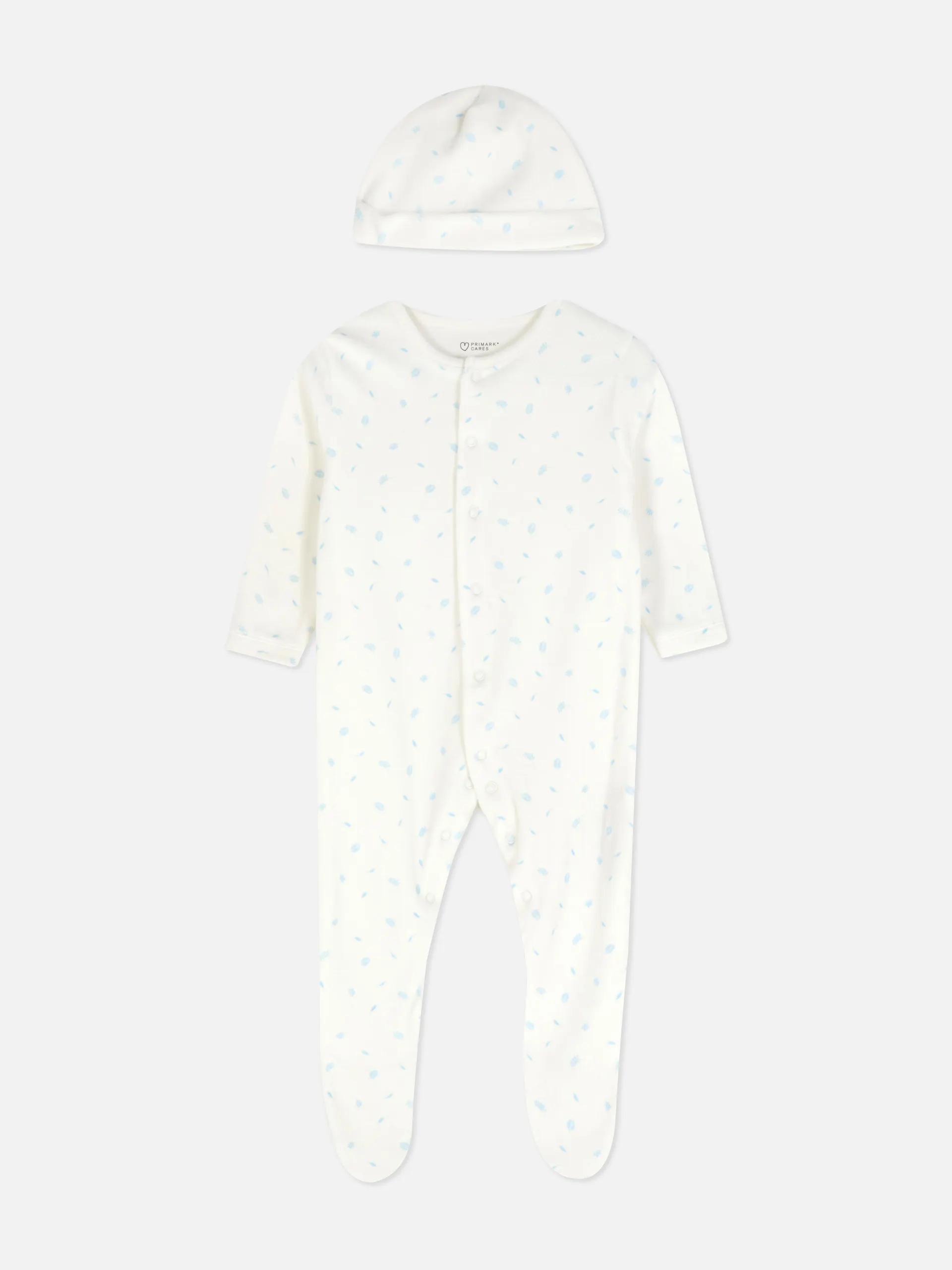 Schlafanzug und Mütze mit Blatt-Print