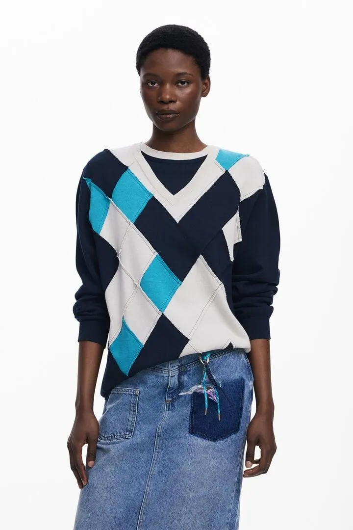 Pullover mit doppeltem Kragen und Rauten Botter