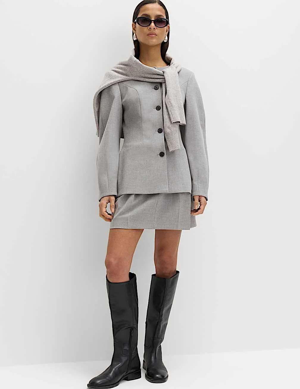 Melierter Minirock mit Plisseedetail